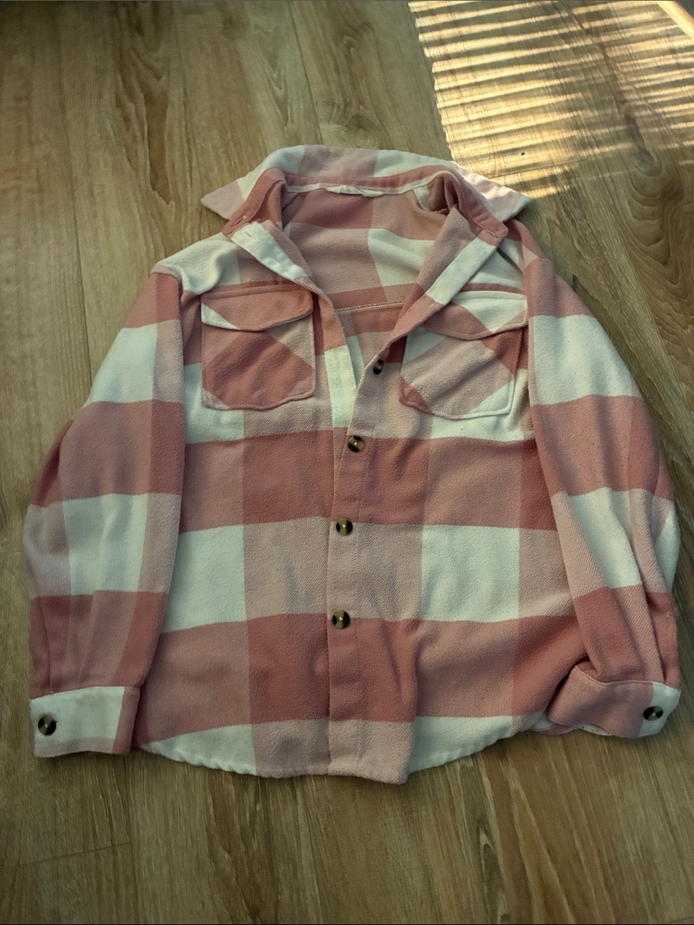 H&M Pink and White Plaid Button-Front Shirt Jacket